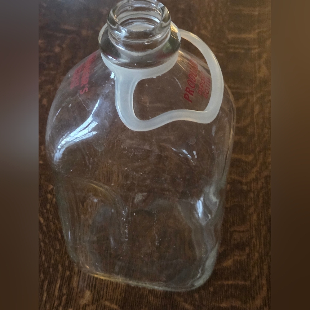 Vintage Clear Glass Producer's Half Gallon Milk Jug w/ Plastic Handle